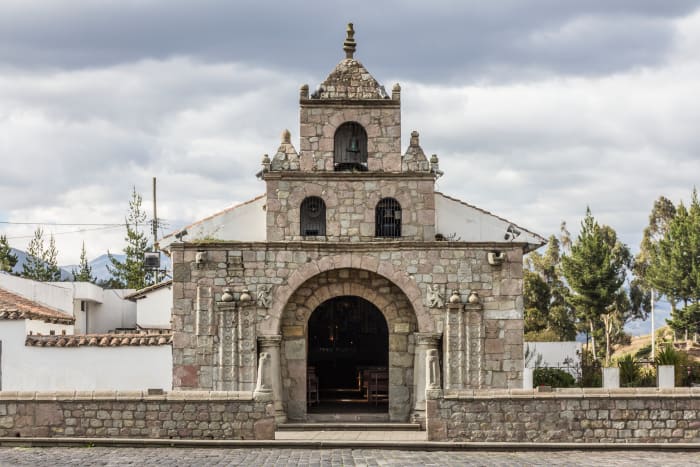 Iglesia de Balbanera church stone block facade, Colta, Ecuador
