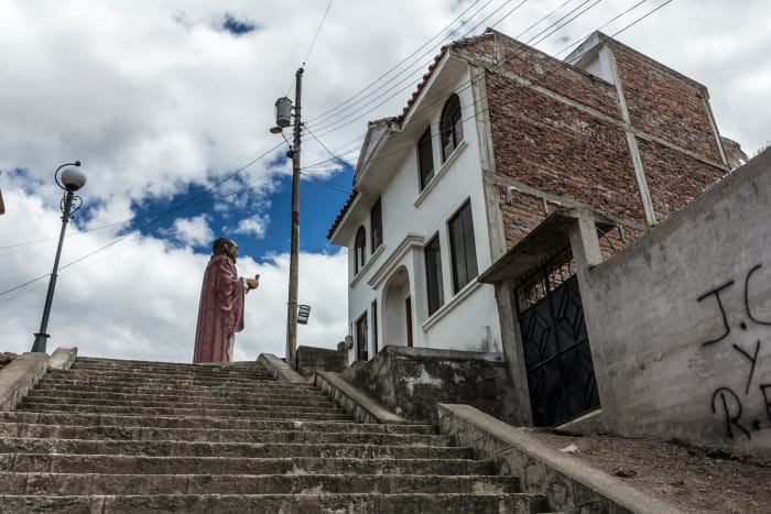 San Pedro statue at the top of a flight of stairs