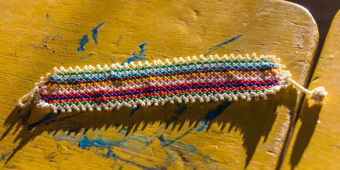 Bead bracelet on table