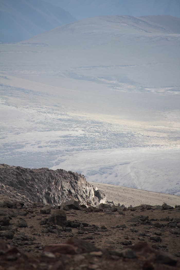 Looking down at the valley and landscape from high up on the mountain