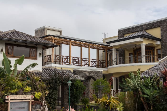 Hotel building exteriors from the interior pool/courtyard space