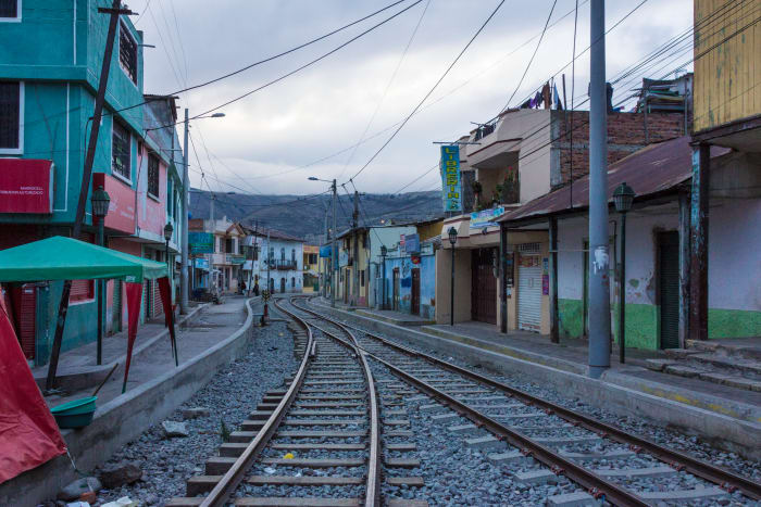 Empty train tracks in Guamote at dawn