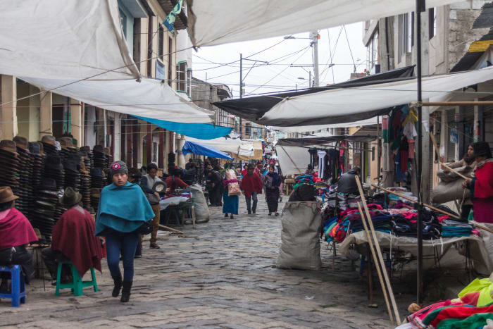 Guamote street with market stalls